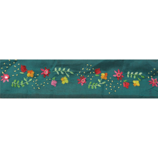 Sanskriti Vintage Sari Border Hand Embroidered 1 Yd Craft Trim Ribbon Green Lace