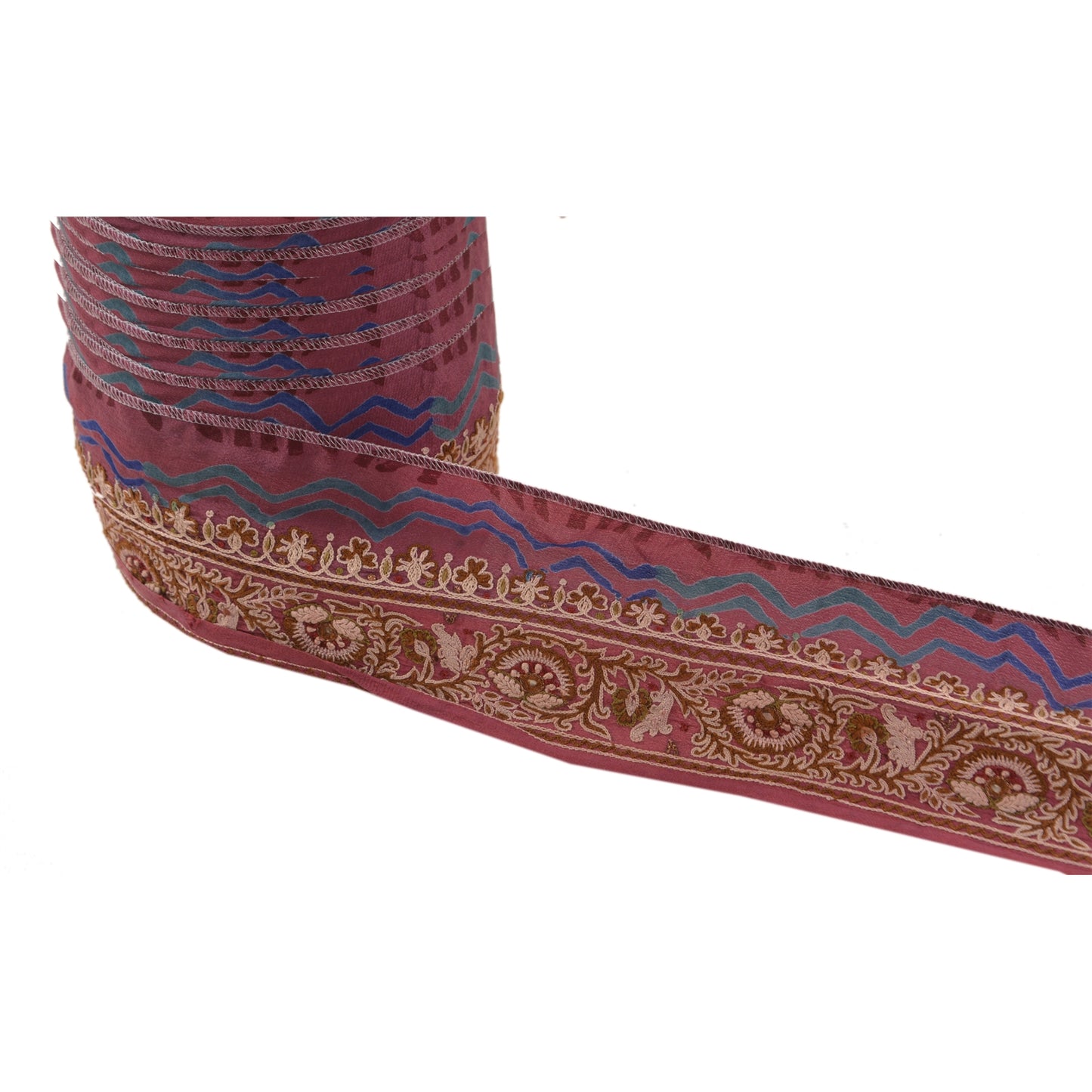 Sanskriti Vintage Sari Border Hand Embroidered 1Yd Trim Sewing Purple Craft Lace