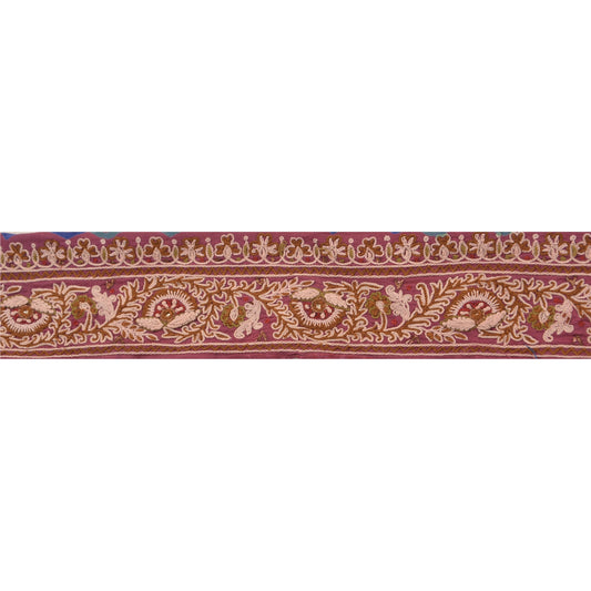 Sanskriti Vintage Sari Border Hand Embroidered 1Yd Trim Sewing Purple Craft Lace
