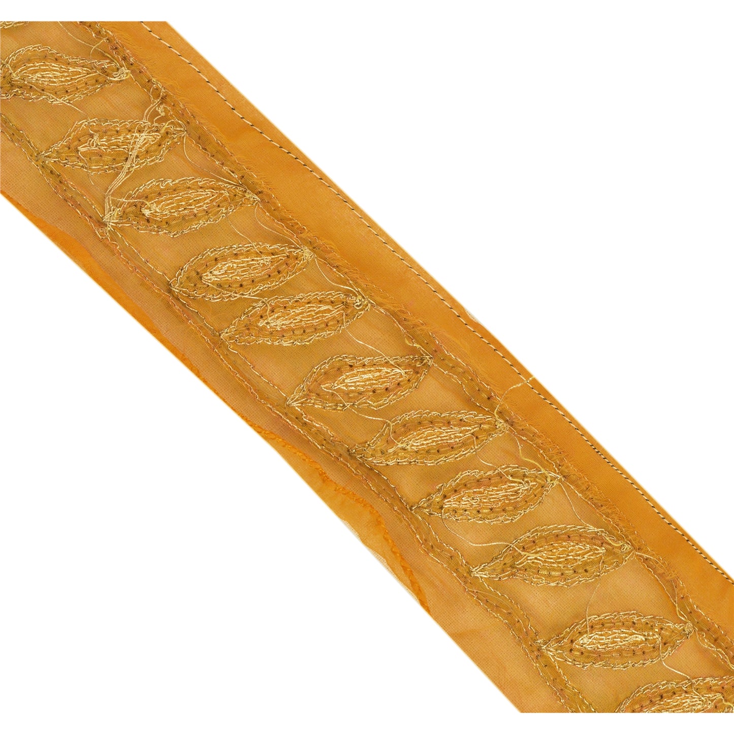 Sanskriti Vintage Sari Border Hand Beaded 1 Yd Craft Trim Ribbon Yellow Lace