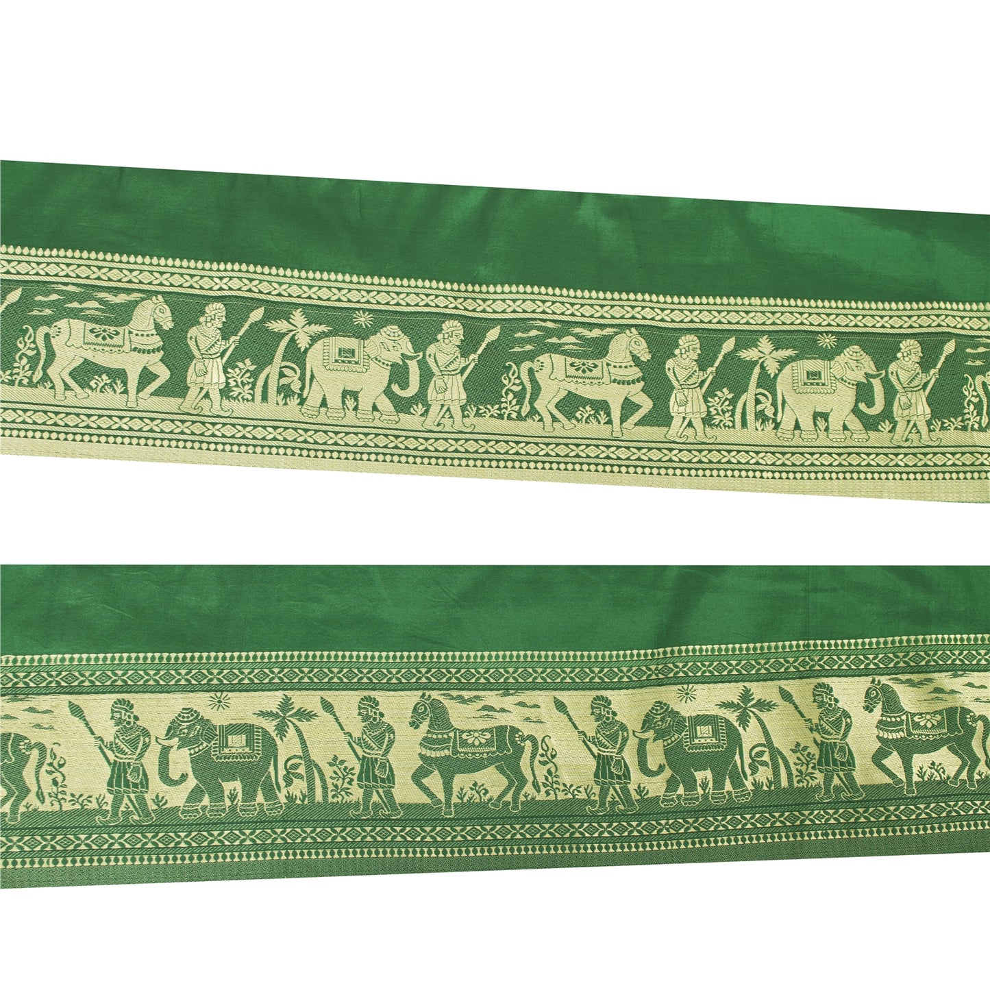 Sanskriti Vintage Green Sari Border Woven Baluchari Green Craft Trim 1 YD Lace