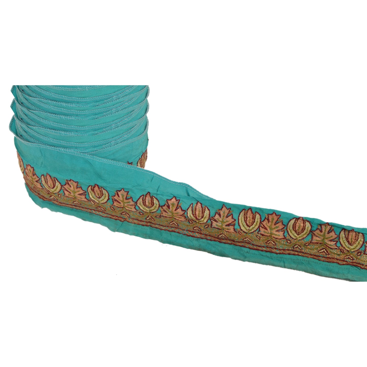 Sanskriti Vintage Sari Border Hand Embroidered Suzani 1 Yd Trim Blue Craft Lace