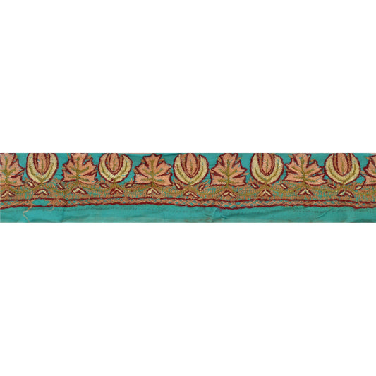 Sanskriti Vintage Sari Border Hand Embroidered Suzani 1 Yd Trim Blue Craft Lace