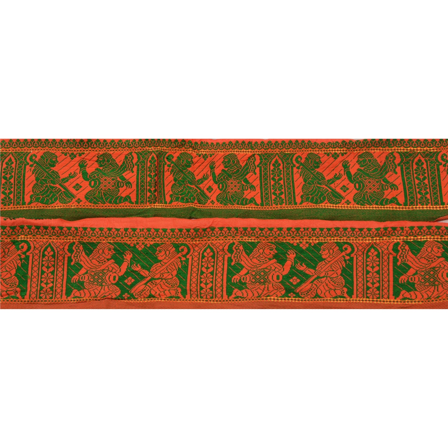 Sanskriti Vintage Sari Border Antique Woven Brocade 1 Yd Trim Craft Sewing Orange Lace