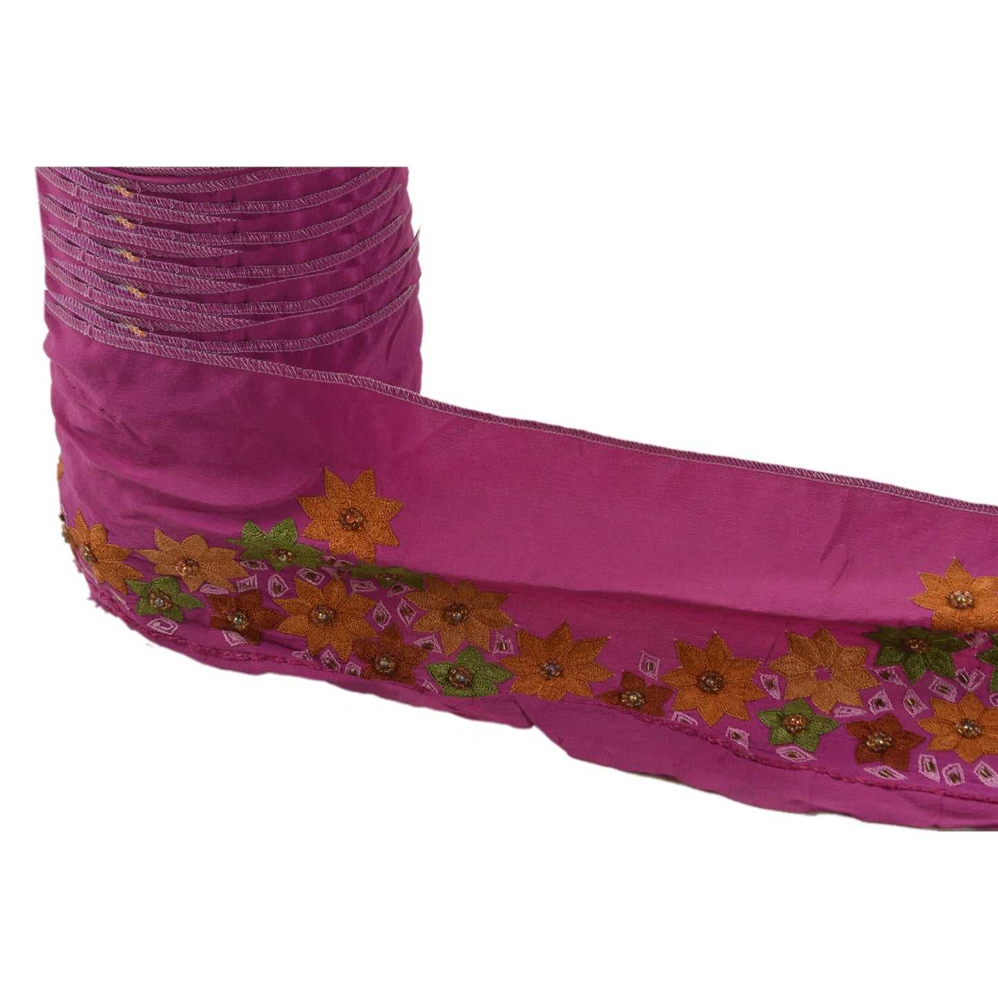 Sanskriti Vintage Border Antique Hand Beaded 1 Yd Indian Trim Sewing Purple Lace