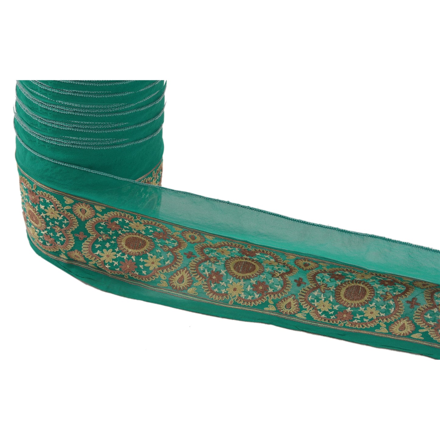 Sanskriti Vintage Sari Border Hand Embroidered 1 Yd Trim Sewing Green Craft Lace