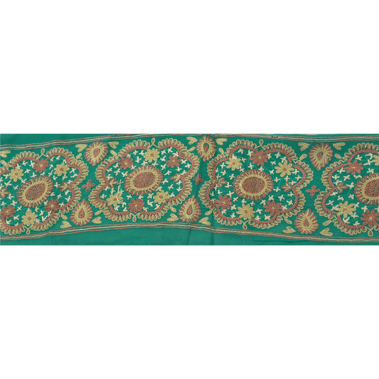 Sanskriti Vintage Sari Border Hand Embroidered 1 Yd Trim Sewing Green Craft Lace