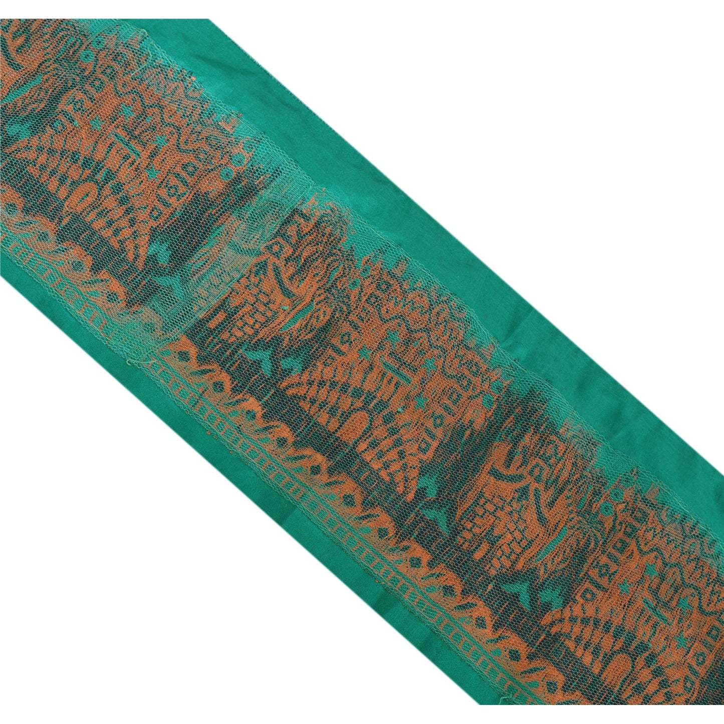 Sanskriti Vintage Sari Border Woven 1 YD Trim Sewing Green Craft Floral Lace