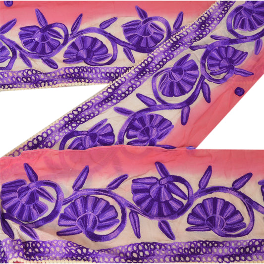 Sanskriti Vintage Sari Border Hand Embroidered Ari 1 YD Trim Sewing Pink Lace