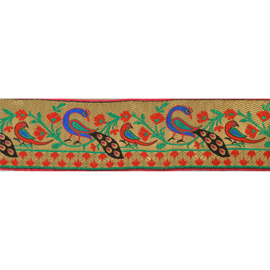 Sanskriti Vintage Sari Border Woven Brocade 1 Yd Trim Craft Sewing Golden Lace