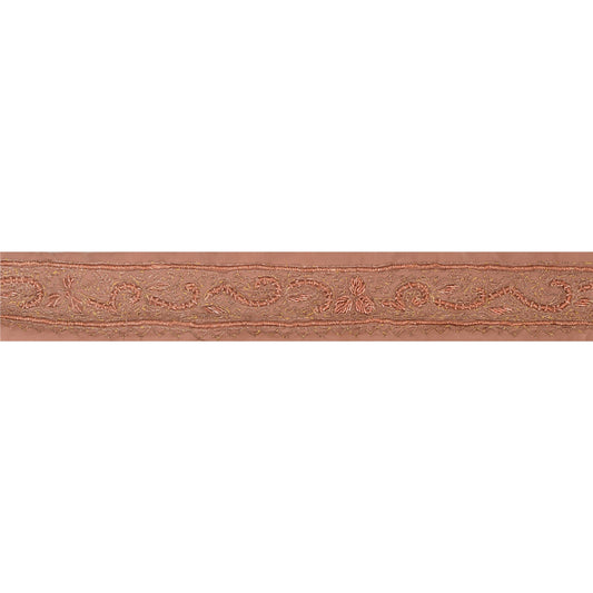 Sanskriti Vintage Sari Border Craft Peach Trim Hand Embroidered 1 YD Zari Lace