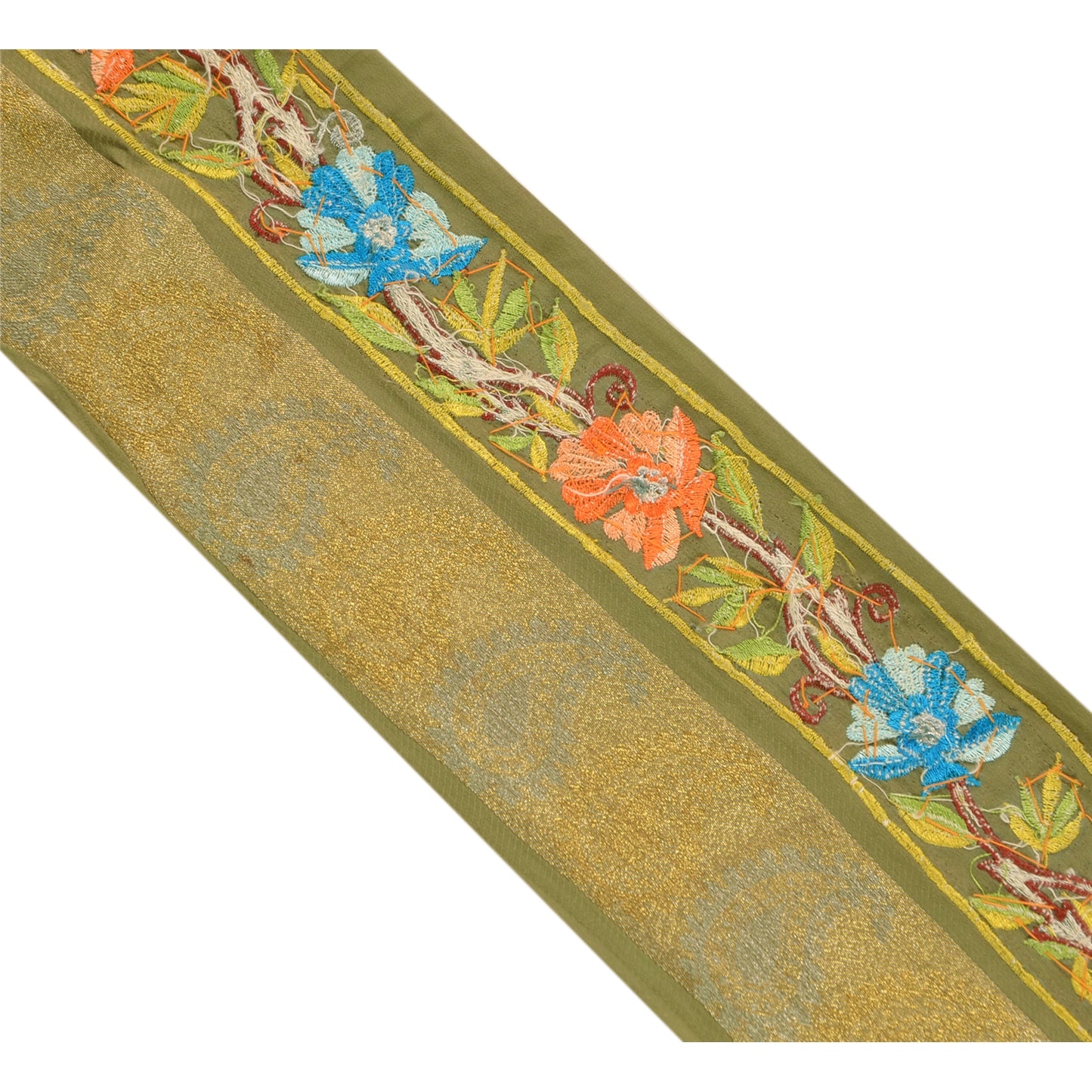 Sanskriti Vintage Sari Border Hand Beaded 1 YD Craft Trim Sewing Green Lace