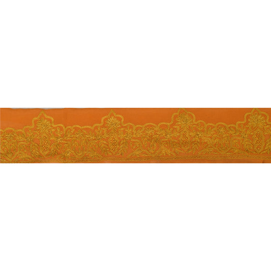 Sanskriti Vintage Sari Border Hand Embroidered 1 Yd Trim Sewing Orange Craft Lace