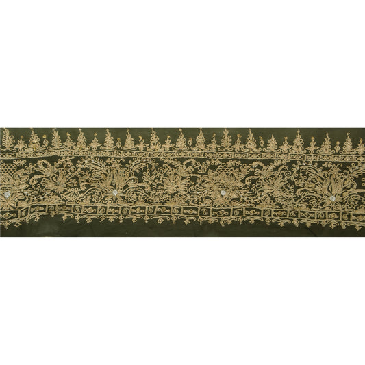 Sanskriti Vintage Sari Border Hand Beaded 1 Yard Trim Sewing Green Decor Lace