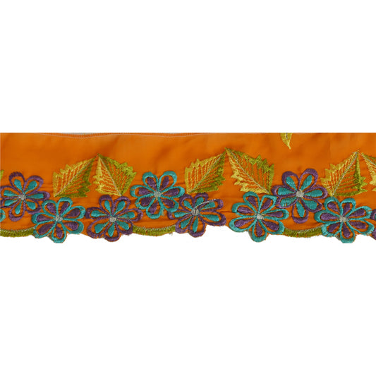 Sanskriti Vintage Sari Border Hand Embroidered 1Yd Trim Sewing Orange Craft Lace