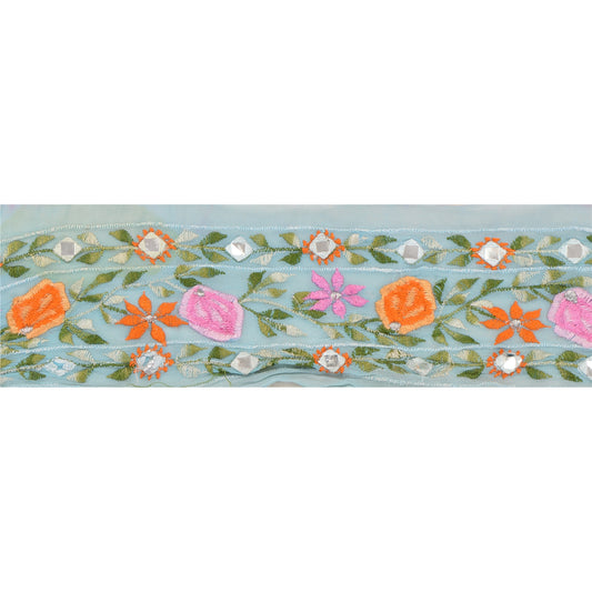 Sanskriti Vintage Sari Border Embroidered 1 Yd Trim Sewing Blue Craft Decor Lace