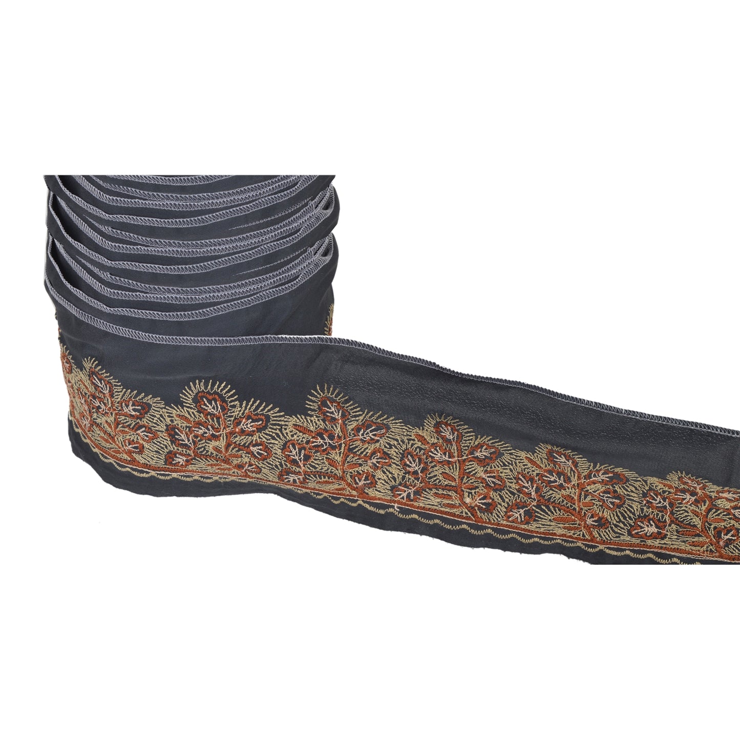 Sanskriti Vintage Sari Border Hand Embroidered 1 YD Trim Sewing Grey Craft Lace