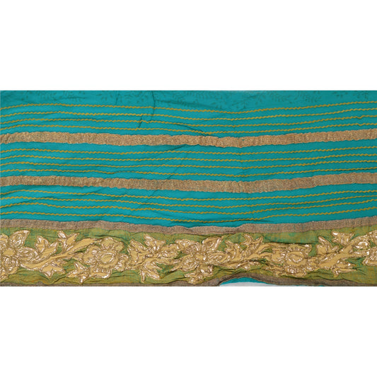 Sanskriti Vintage Sari Kant Håndbroderet 1 Yard Kant Syning Grøn Håndværksblonde