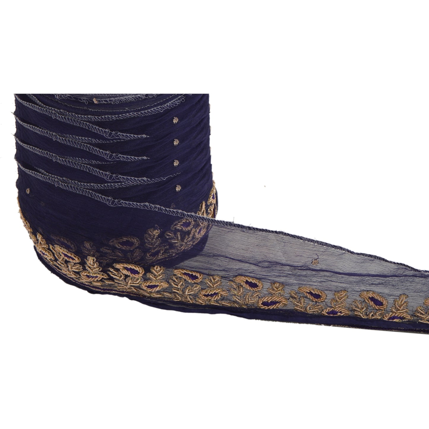 Sanskriti Vintage Sari Border Hand Embroidered 1 Yd Indian Trim Ribbon Blue Lace