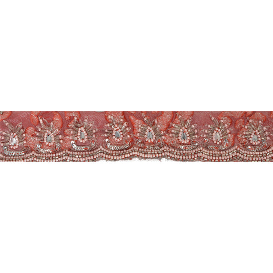 Sanskriti Vintage 1Yd Sari Border Hand Beaded Indian Trim Dã©Cor Ribbon Pink Lace