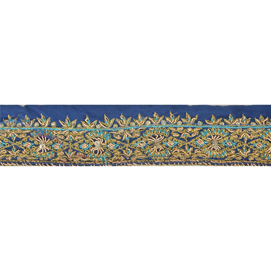 Sanskriti Vintage 1Yd Sari Border Hand Beaded Indian Trim Dã©Cor Ribbon Blue Lace