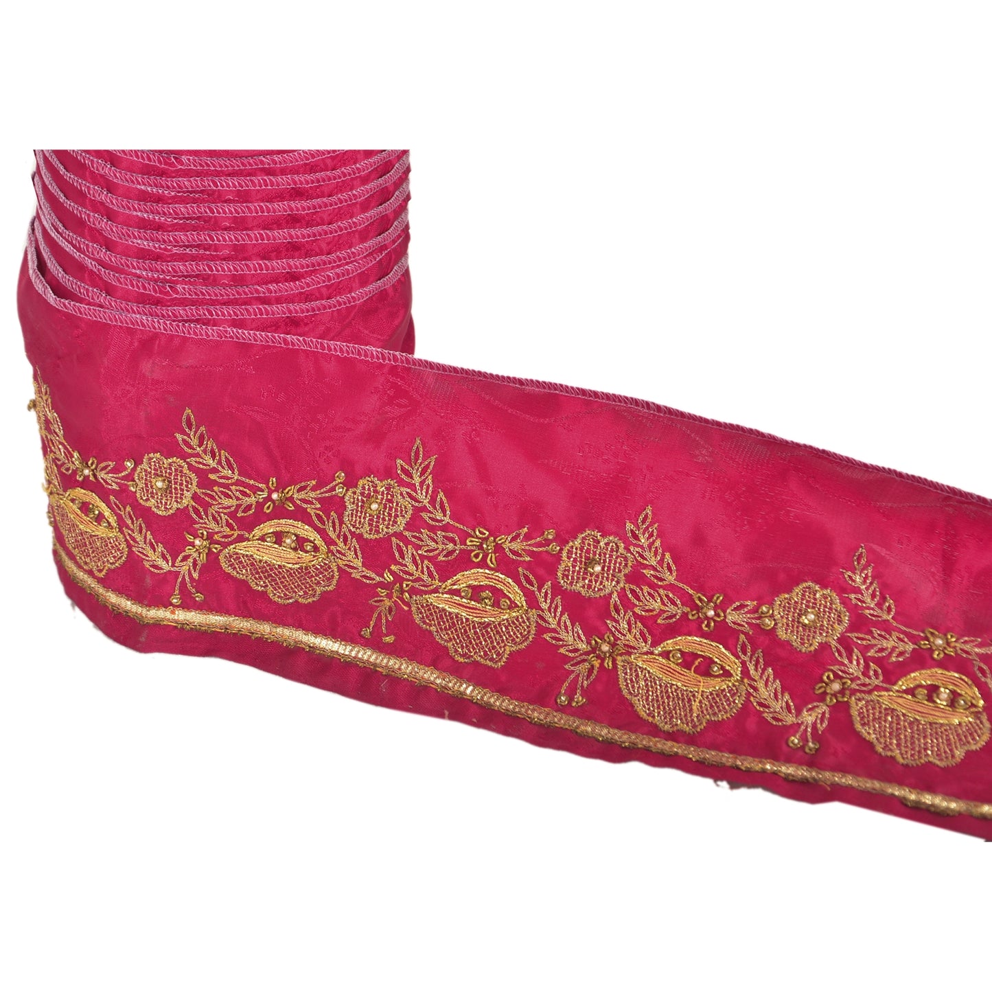 Sanskriti Vintage 1 Yd Sari Border Hand Beaded Woven Trim Sewing Pink Lace