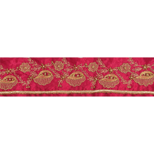 Sanskriti Vintage 1 Yd Sari Border Hand Beaded Woven Trim Sewing Pink Lace