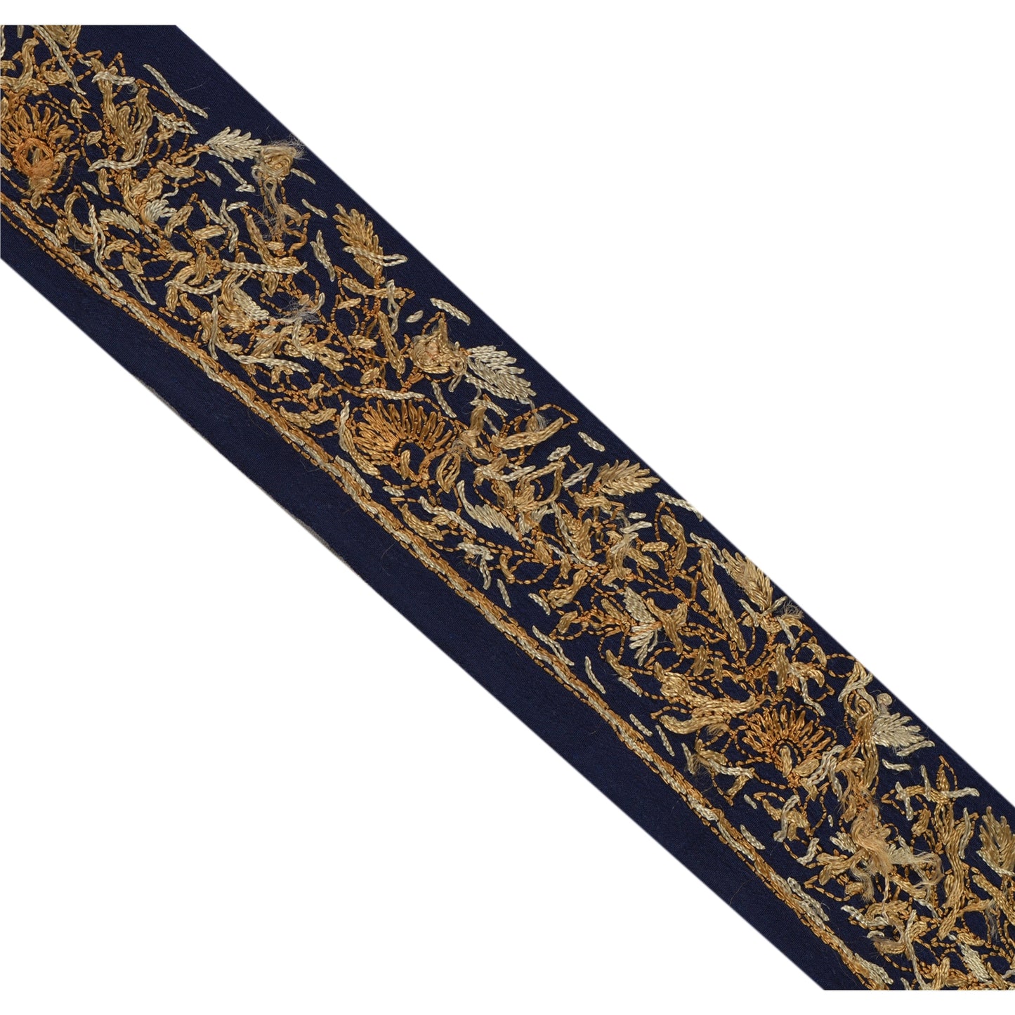 Sanskriti Vintage 1 Yd Sari Border Hand Embroidered Indian Trim Ribbon Blue Lace