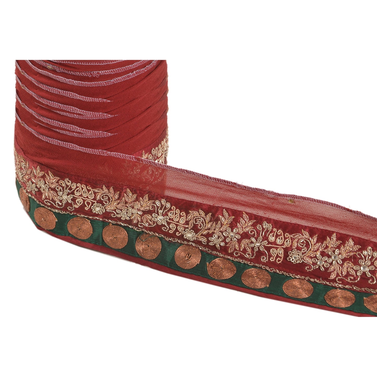 Sanskriti Vintage 1 Yd Sari Border Hand Beaded Indian Trim Sewing Dark Red Lace