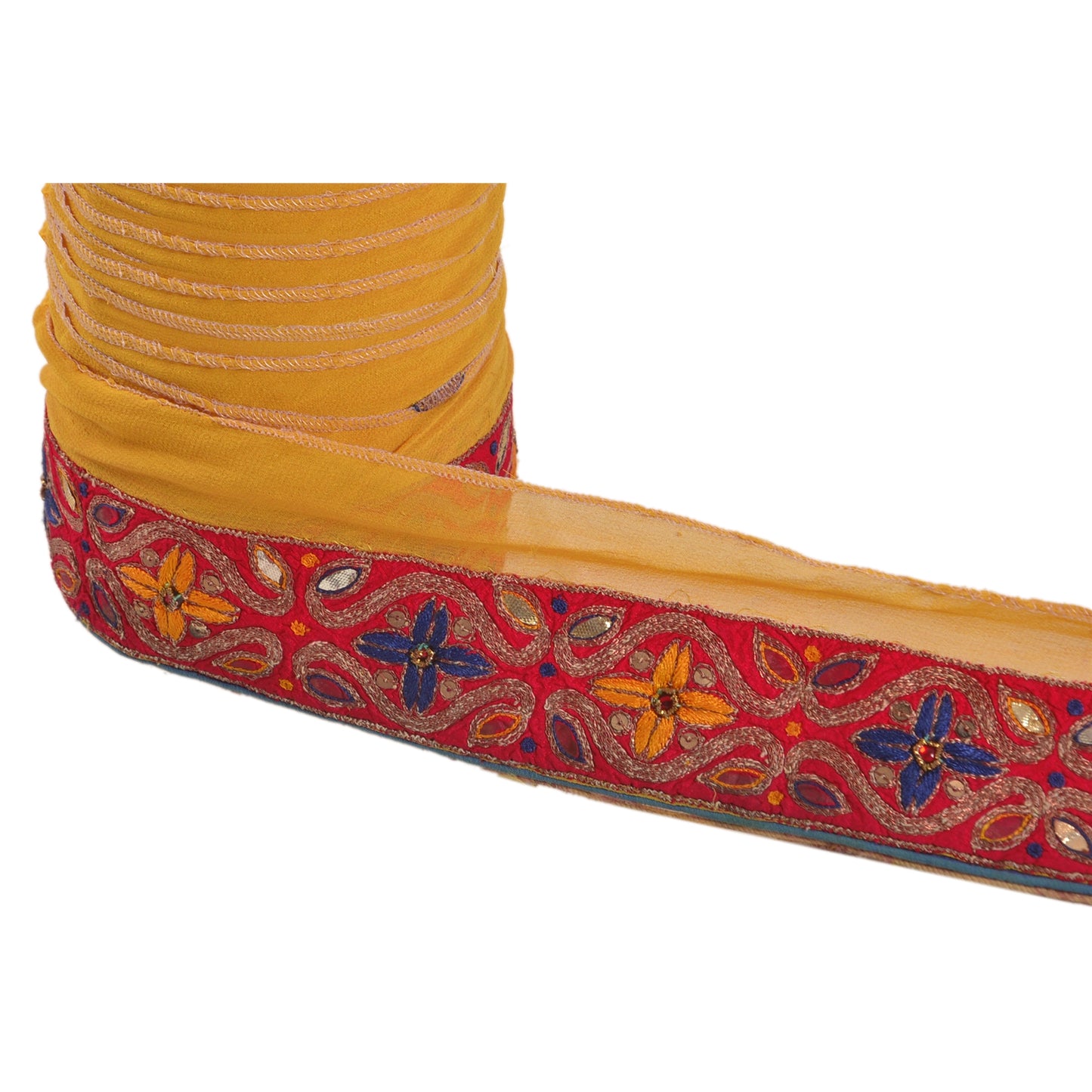 Sanskriti Vintage 1 Yd Sari Border Hand Beaded Craft Trim Sewing Yellow Lace