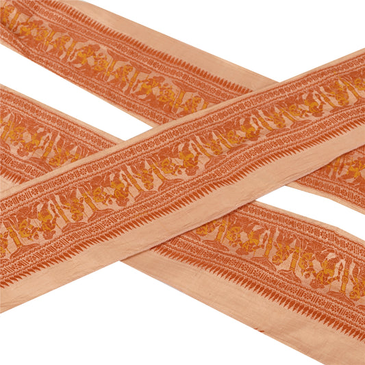 Sanskriti Vintage 1 YD Sari Border Woven Baluchari Craft Trim Sewing Cream Lace