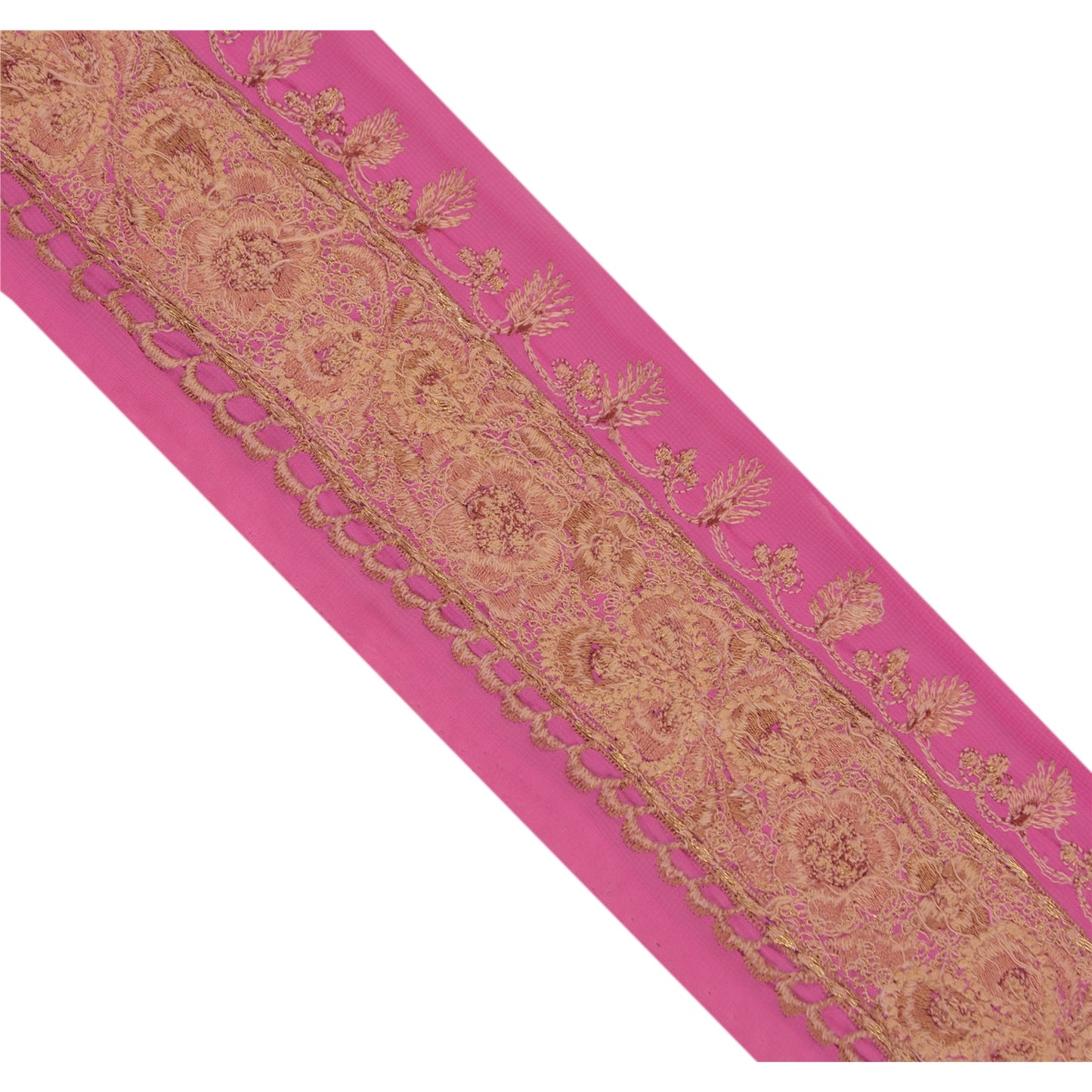 Sanskriti Vintage 1 Yd Sari Border Hand Embroidered Trim Sewing Craft Pink Lace