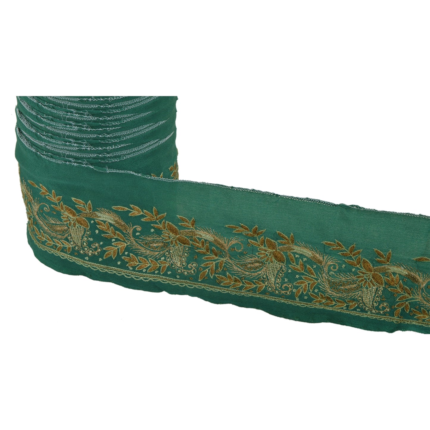 Sanskriti Vintage 1 Yd Sari Border Hand Embroidered Trim Sewing Craft Green Lace