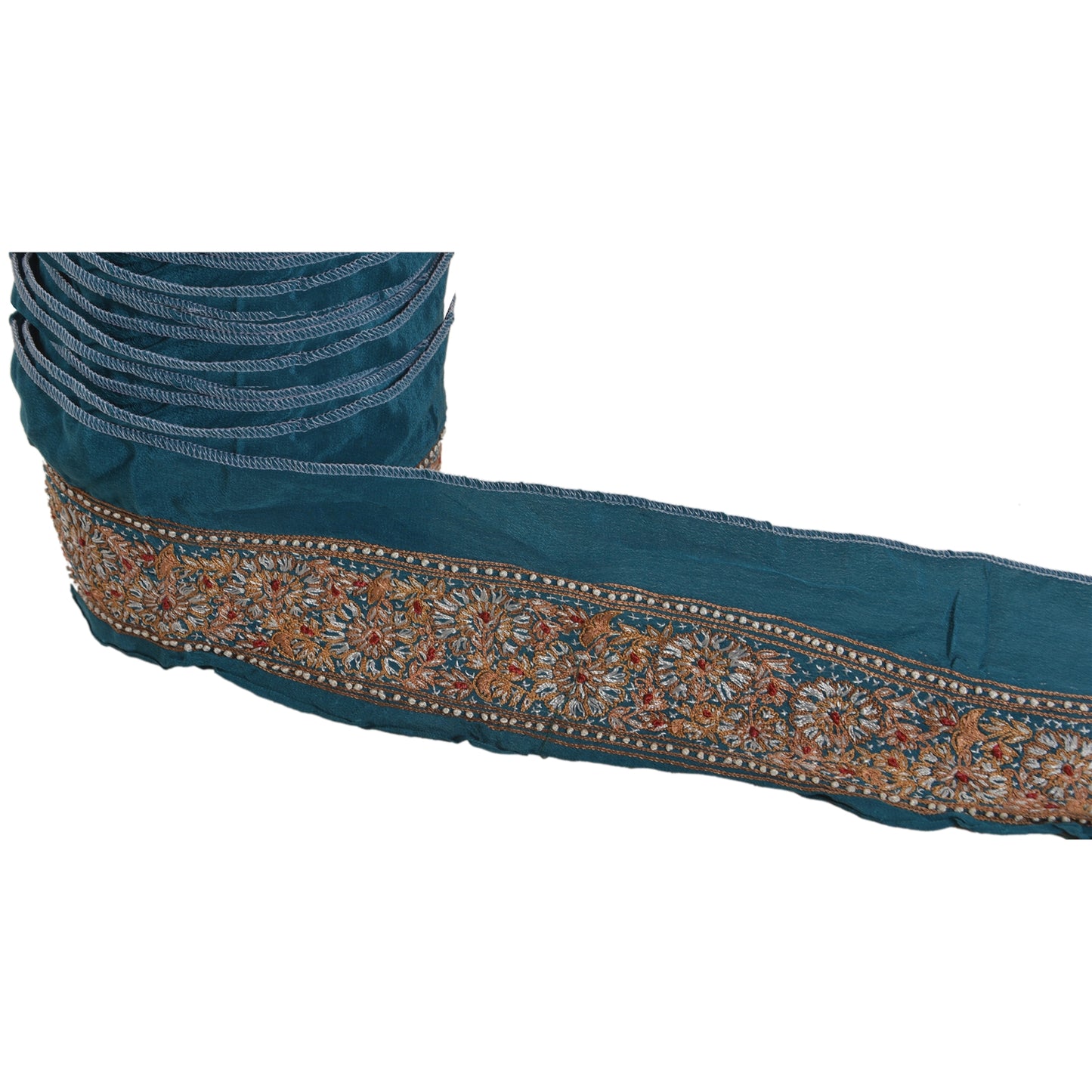 Sanskriti Vintage 1 Yd Sari Border Hand Embroidered Sewing Craft Till Blue Lace