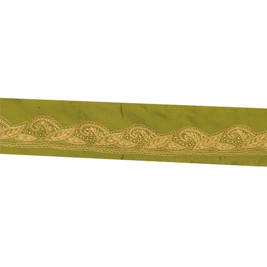 Sanskriti Vintage 1 YD Sari Border Hand Embroidered Craft Trim Ribbon Green Lace
