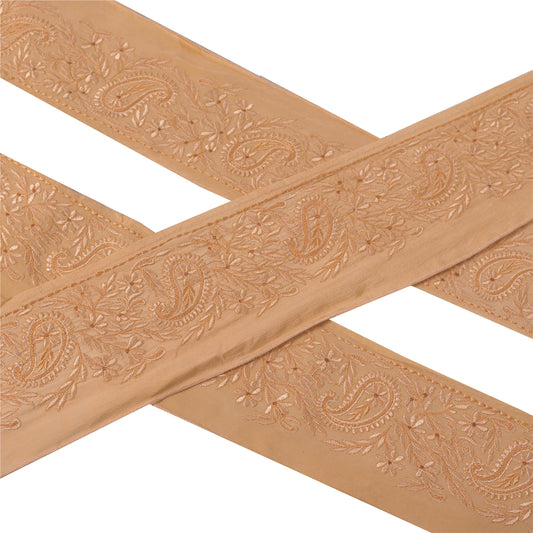 Sanskriti Vintage 1YD Sari Border Embroidered Trim Sewing Craft Peach Decor Lace