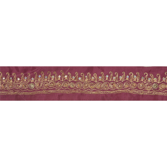 Sanskriti Vintage 1 Yd Sari Border Hand Beaded Craft Trim Ribbon Purple Lace