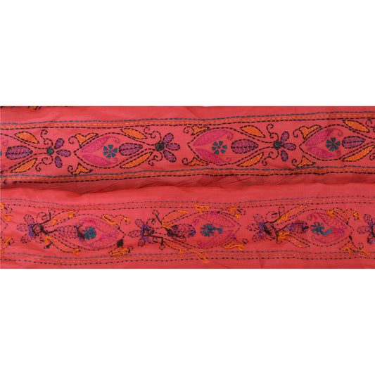 Sanskriti Vintage 1 YD Sari Border Craft Hand Embroidered Kantha Trim Pink Lace
