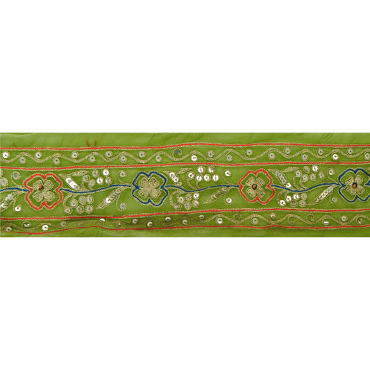 Sanskriti Vintage 1 Yd Sari Border Hand Beaded Craft Trim Sewing Green Lace