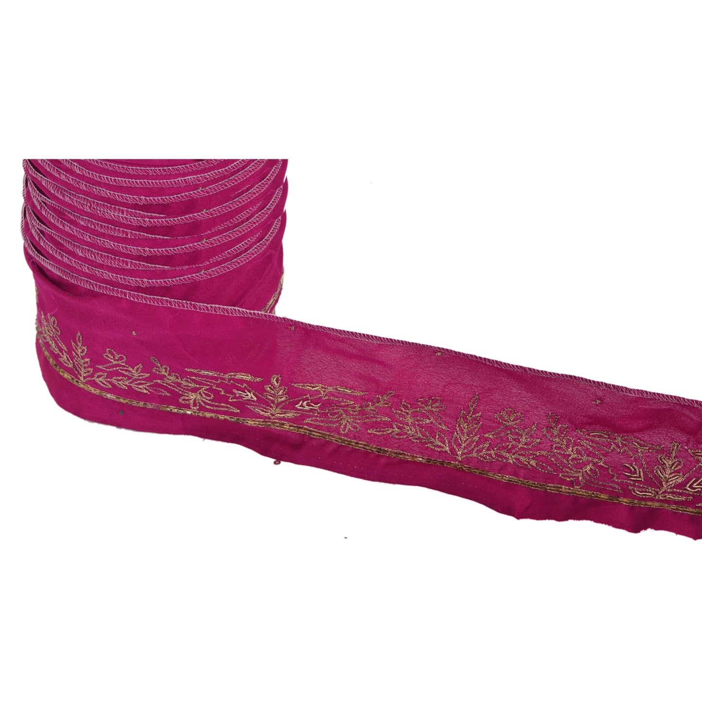 Sanskriti Vintage 1 YD Sari Border Hand Beaded Craft Trim Sewing Pink Zari Lace