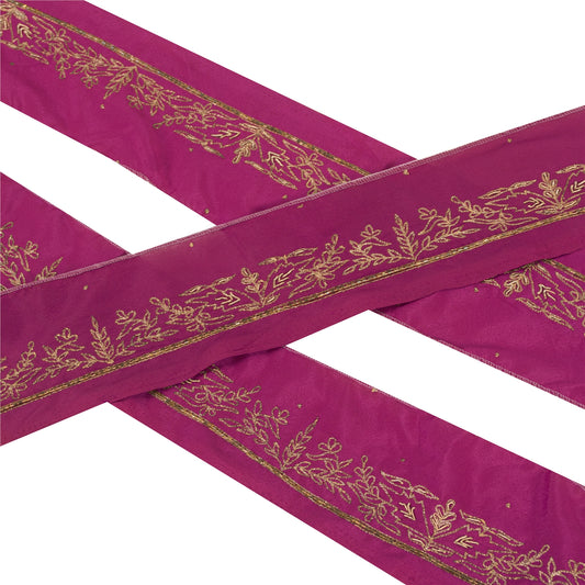 Sanskriti Vintage 1 YD Sari Border Hand Beaded Craft Trim Sewing Pink Zari Lace