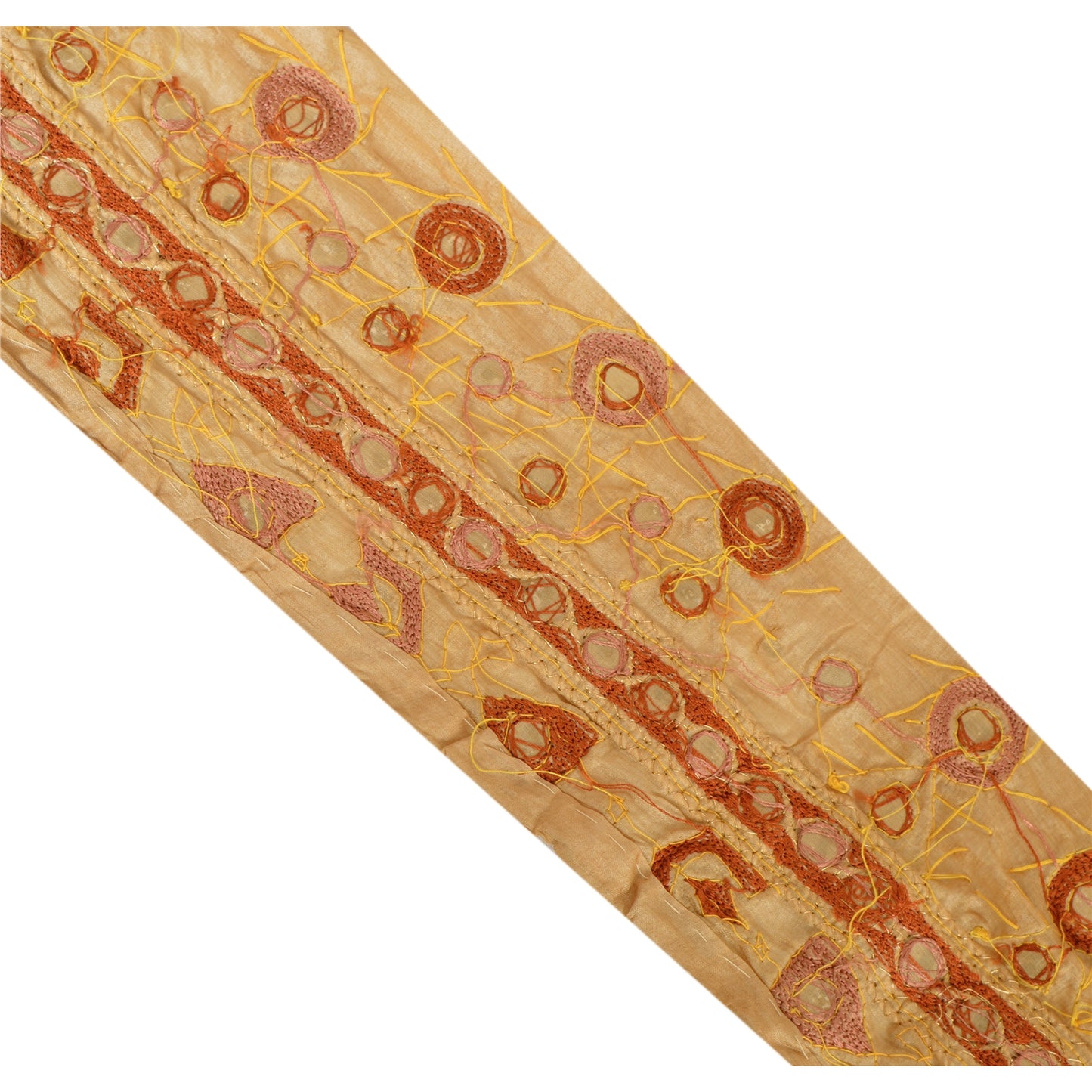 Санскрити Винтаж 1 ярд сари кайма ручной работы бисерная отделка шитье кремовое кружево