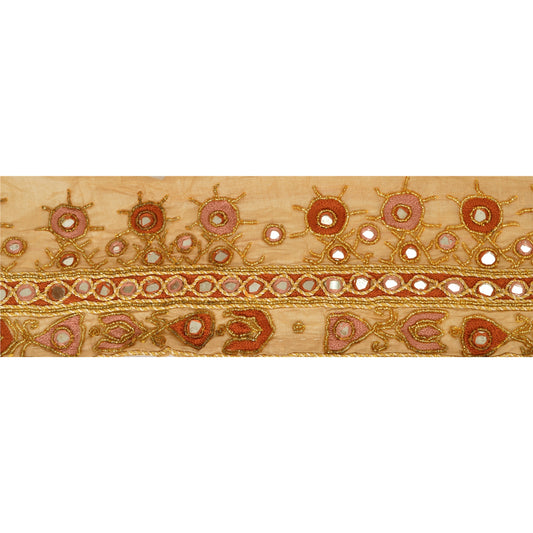 Sanskriti Vintage 1 Yd Sari Border Craft Hand Beaded Trim Sewing Cream Lace