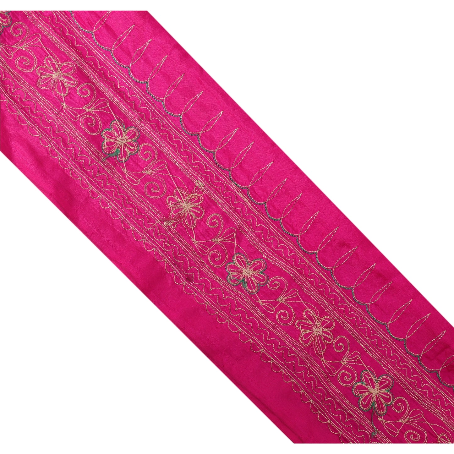 Sanskriti Vintage 1 YD Sari Border Hand Beaded Craft Trim Sewing Pink Zari Lace