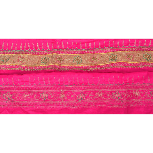 Sanskriti Vintage 1 YD Sari Border Hand Beaded Craft Trim Sewing Pink Zari Lace