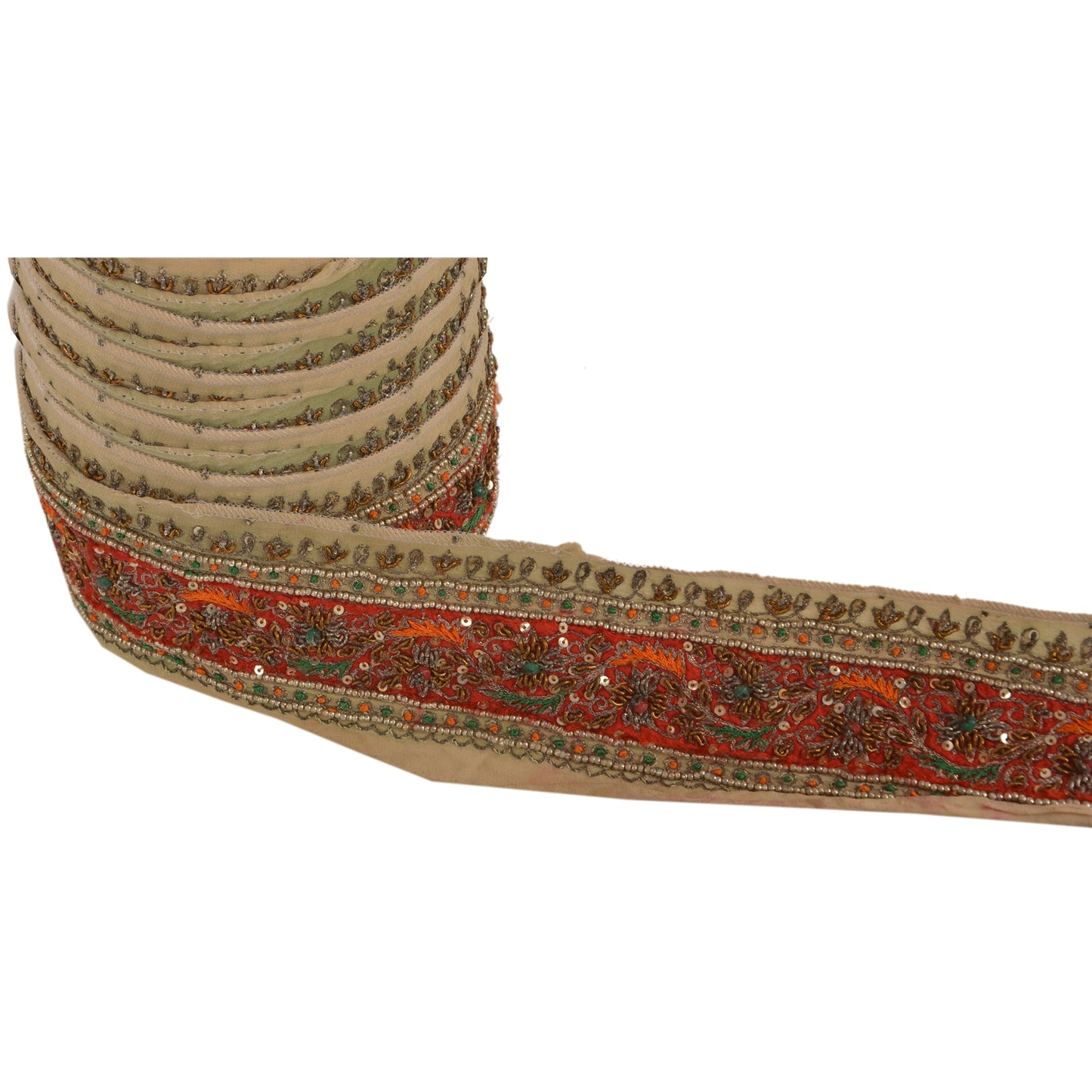 Sanskriti Vintage 1 Yd Sari Border Hand Beaded Craft Trim Sewing Cream Lace