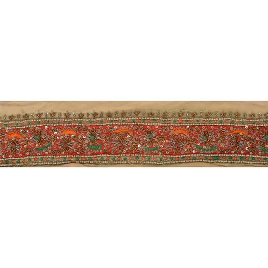 Sanskriti Vintage 1 Yd Sari Border Hand Beaded Craft Trim Sewing Cream Lace