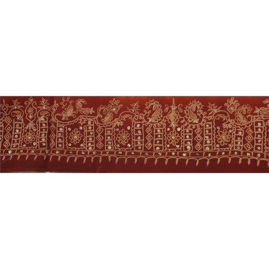 Sanskriti Vintage 1 Yd Sari Border Antique Hand Embroidered Trim Sewing Craft Brown Lace
