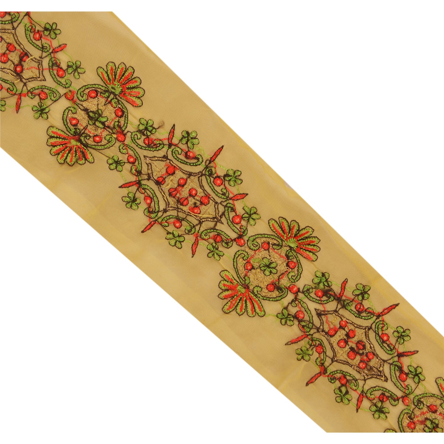 Sanskriti Vintage 1 Yd Sari Bord Håndbroderet Kant Syarbejde Cremefarvet Blonde