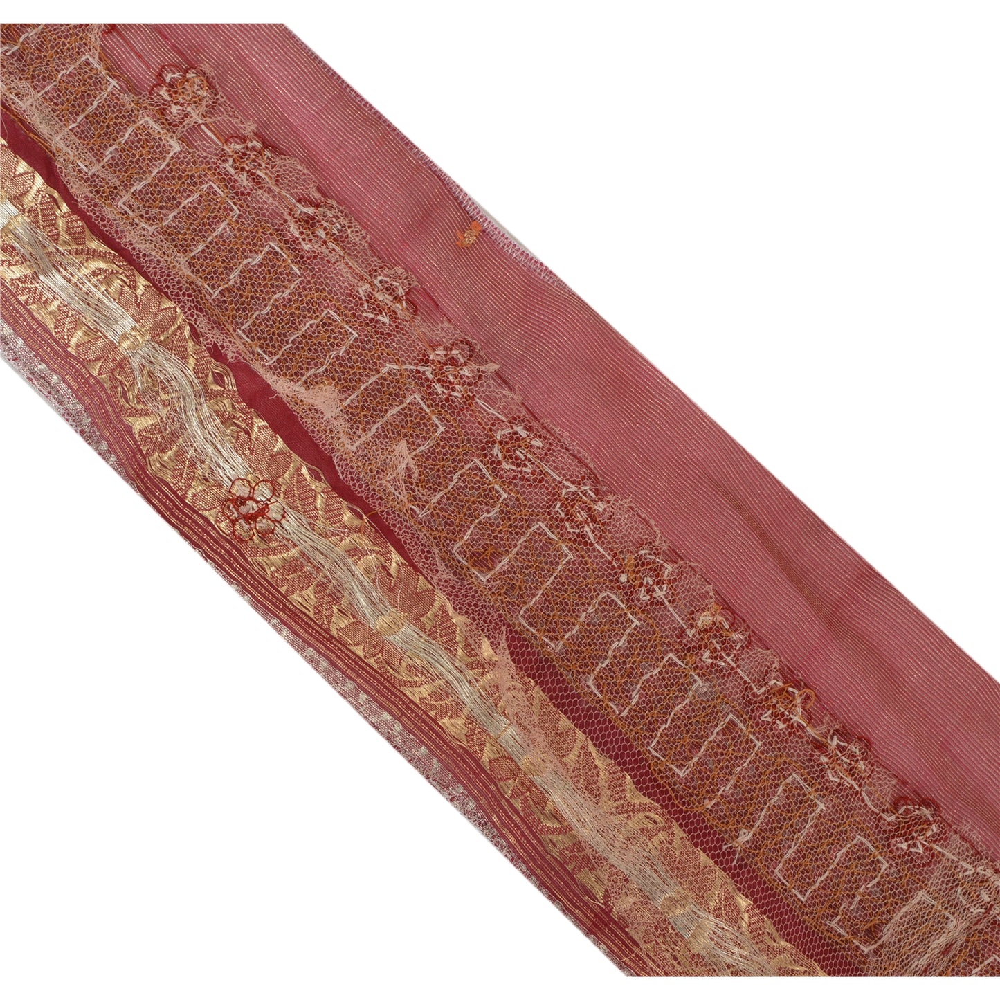 Sanskriti Vintage 1 YD Sari Border Hand Beaded Craft Trim Sewing Dark Red Lace
